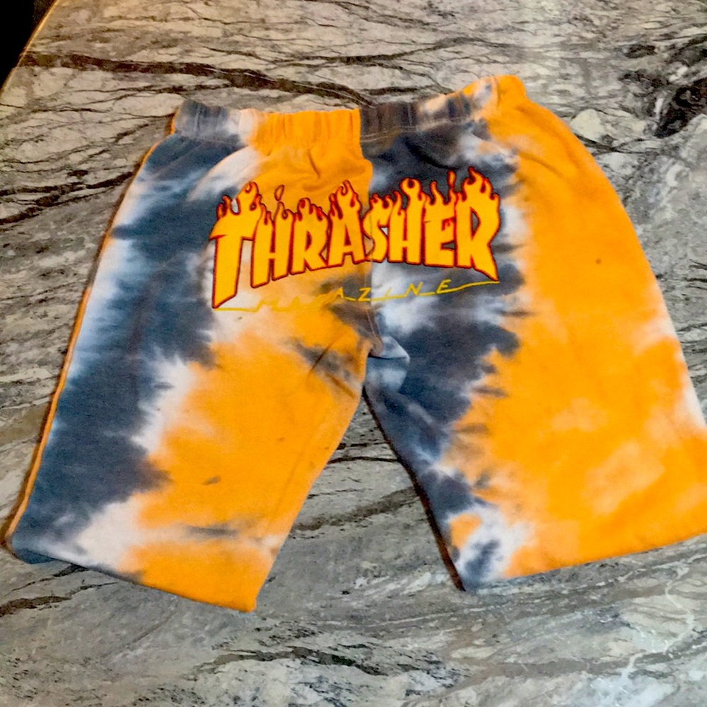 Women’s sweatpants they are marbled orange white and gray
